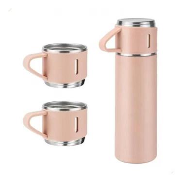 Imagem de Garrafa Térmica Vacum 500ml Com Kit 3 Xícara Café Xtuned, Rosa