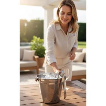 Imagem de Balde Gelo Inox Pequeno + Pinça: Elegância e Praticidade - Congratulat