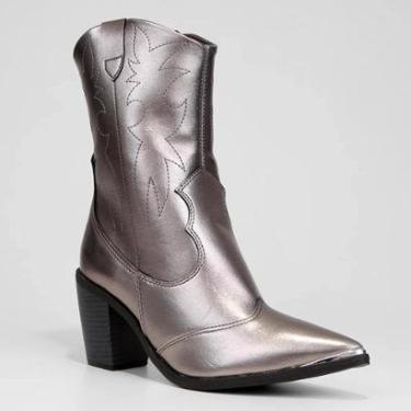 Imagem de Bota Western Cano Médio Vizzano Metalizada Feminina - Prata-Feminino