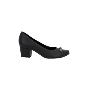 Imagem de Sapato Scarpin Usaflex Salto Bloco Brilho Couro Preto, 35