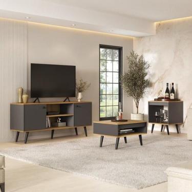 Imagem de Conjunto Sala de Estar 3 Peças  Rack para Tv, Mesa de Centro e Mesa de