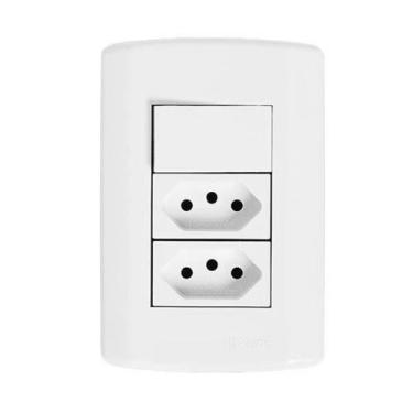 Imagem de Interruptor 1 Tecla Simples e 2 Tomadas 2 x 4 10 A com Placa Modular -