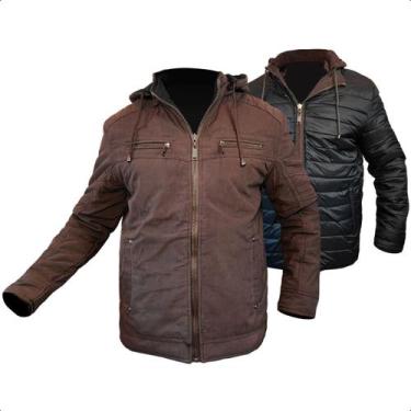 Imagem de Jaqueta Masculina Dupla Face Sarja Plus Size Capuz Removível - Klizz, 