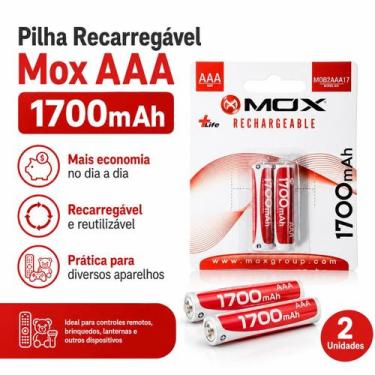 Imagem de Pilha Mox AAA Recarregavel 1700MAH MOB2AAA17 (2 Unidades)