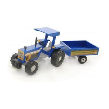 Imagem de Trator com Reboque Infantil em Madeira Alf, Azul