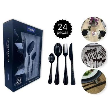 Imagem de Conjunto Talheres Faqueiro Luxo Black 24 Peças Inoxidavel Jantar Resta