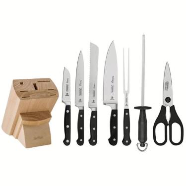 Imagem de Conjunto de Facas Century com Cepo para Cozinha em Aço Inox e Policarbonato Reforçado com Fibra de Vidro Preto