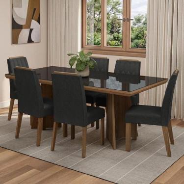 Imagem de Conjunto Sala de Jantar Tampo de Vidro 6 Cadeiras Rustic/Preto/Oxford 