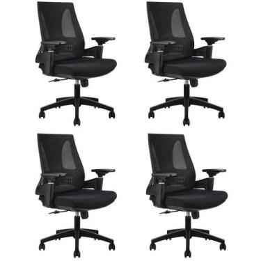 Imagem de Kit com 4 Cadeiras Office Diretor Toledo com Braços 3D NR17 Preto Riva