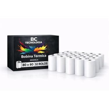 Imagem de Caixa com 32 Bobinas Térmicas 80x80 Branca Pdv Cupom Fiscal Senhas 48G