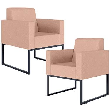 Imagem de Kit 02 Poltronas Decorativa Para Sala E Recepção Base Fixa De Metal Helô L02 Linho Rosê - Lyam Decor