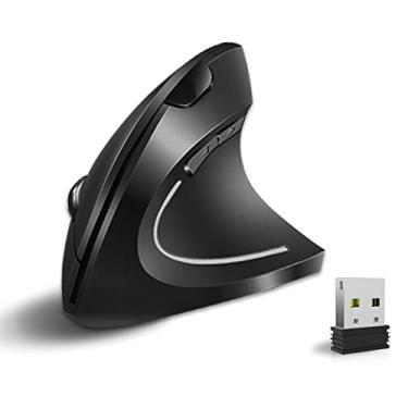 Imagem de Vassink Mouse ergonômico, mouse sem fio recarregável, mouse óptico vertical sem fio recarregável de 2,4 GHz com receptor USB, 6 botões, 800/1200/1600 DPI, para laptop, PC, computador, preto