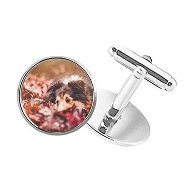 Imagem de DIYthinker Abotoaduras com clipe de botão redondo para foto de folha de animal de estimação para cães