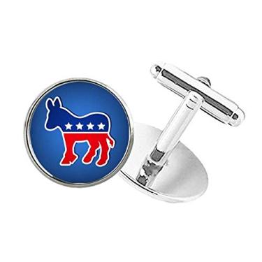 Imagem de DIYthinker Abotoaduras com clipe de botão redondo para festa democrática com emblema America Burro