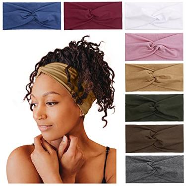Imagem de Tobeffect Bandanas para mulheres, turbante antiderrapante, faixa de cabeça larga boho, pacote com 8 cores lisas