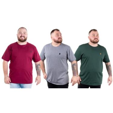 Imagem de Kit 3 Camisetas Camisas Blusas Básicas Masculinas Plus Size G1 G2 G3 Flero Cor:Bordo Cinza Black Verde;Tamanho:G3