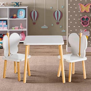Imagem de Conjunto Infantil Mesa com 2 Cadeiras Hora de Brincar - Branco/Pinus