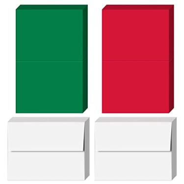 Imagem de S Superfine Printing Cartões comemorativos de Natal de 2023 - 25 cartões vermelhos e 25 cartões verdes em branco com 50 envelopes brancos - Tamanho do cartão 10,8 x 14 cm quando dobrados - Envelopes tamanho A2