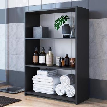 Imagem de Armário Módulo Organizador Livreiro 2 Prateleiras Multiuso Decoração Sala Quarto Funcionale Preto