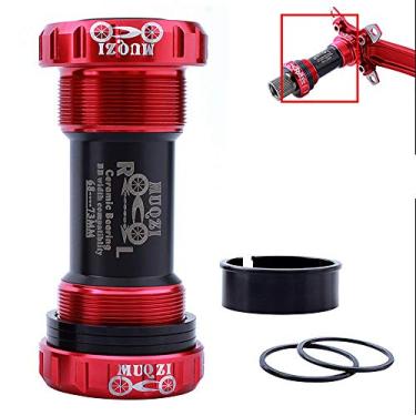 Imagem de Yajun Suporte inferior de rolamento de bicicleta com encaixe de pressão BB parafuso de bicicleta de cerâmica 68-73mm rolamento de ciclismo eixo médio redondo, vermelho