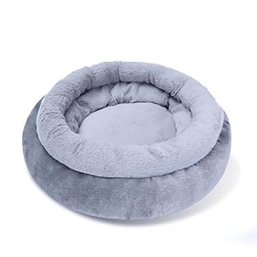 Imagem de Cama de cachorro, camas de gato para gatos internos cama de animal de estimação para cachorro extra macio e lavável na máquina redonda macia camas de gato de pelúcia redonda confortável cama de animal de estimação, cinza, P