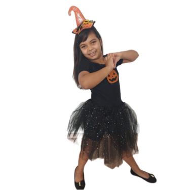 Imagem de Fantasia Bruxinha Infantil Vestido Halloween Bruxa Menina