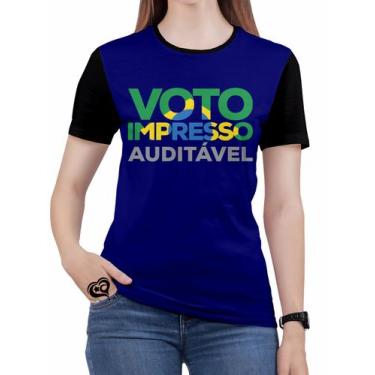 Imagem de Camiseta Voto Impresso Auditavel Feminina Brasil Blusa Azul - Alemark