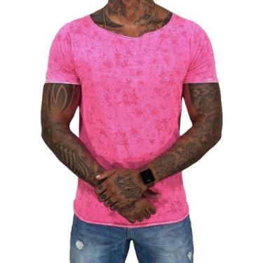 Imagem de Camiseta Rosa Neon Slim Masculina Gola Canoa Manga Curta - Austin Club