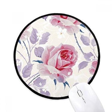 Imagem de Mousepads redondos com rosas rosas rosas rosas para desenho, mouse pads pretos e bordas costuradas para presente de escritório
