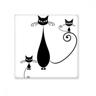 Imagem de Pedra adorna de tijolo vitrificado com desenho de animal de Halloween da família de gato preto