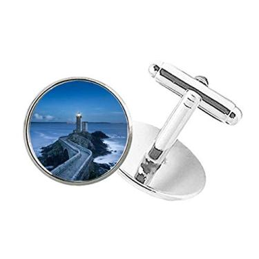 Imagem de DIYthinker Abotoaduras com clipe de botão redondo com imagem de torre escura do oceano