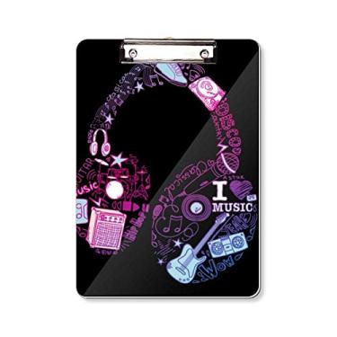 Imagem de Fone de ouvido rosa azul padrão música prancheta pasta bloco de escrita placa de suporte A4