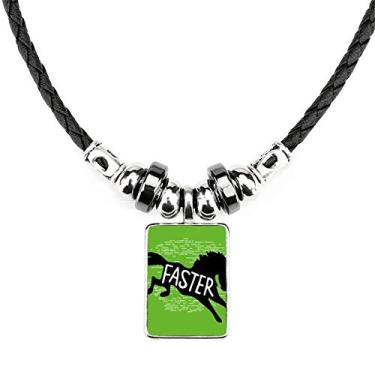 Imagem de DIYthinker Colar natural de cavalo negro com contorno de animal joia Torque pingente de corda de couro