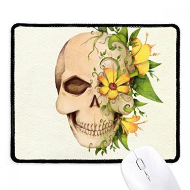 Imagem de Mousepad com ilustração de caveira de flor e esqueleto borda costurada tapete de borracha para jogos