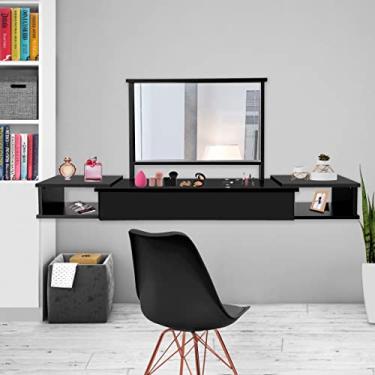 Imagem de Penteadeira Camarim Suspensa Com Espelho 2 Nichos 1 Gaveta Cor:Preto