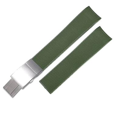 Imagem de DFAMIN Pulseira de relógio de silicone de borracha para Longines master Conquest HydroConquest L3 Pulseira de relógio impermeável de 21 mm (Cor: fecho prata verde, Tamanho: 21mm)