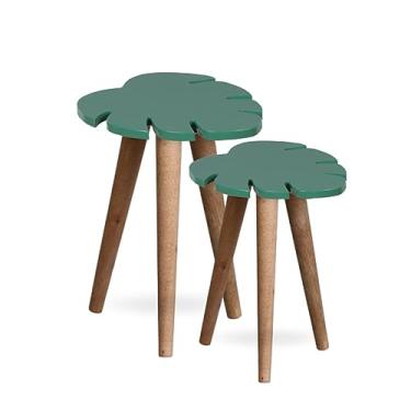 Imagem de Mesa Lateral Folha Pé Palito Kit 2 Mesas Tripe Laqueadas