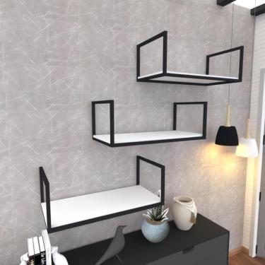 Imagem de Kit 3 Prateleira Industrial Suspensa Parede Nicho Branco Cozinha Escritorio Sala Quarto Infantil