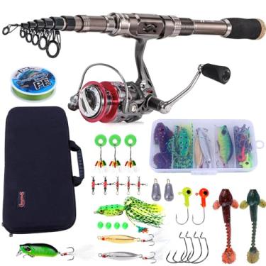Imagem de Sougayilang Vara de Pesca Telescópica de Fibra de Carbono + Carretel Giratório 12+1 BB - Kit de Equipamentos de Pesca para Água Doce e Salgada (Prata, 2.7m a 4000)