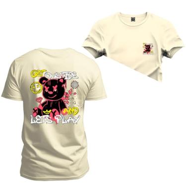 Imagem de Camiseta Plus Size T-Shirt Confortável Estampada Ouside Lest Play Frente e Costas Perola G3