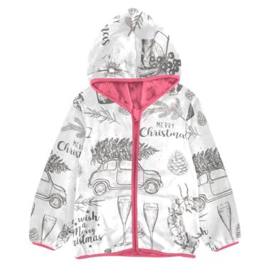 Imagem de KLL Cartões comemorativos de Natal jaqueta de ovelha infantil menino jaqueta de inverno rosa menina jaqueta com zíper, Feliz Natal, 7-8 Anos