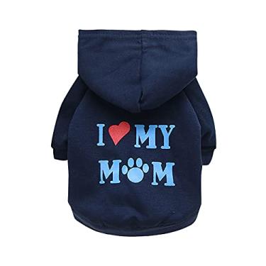 Imagem de Camiseta de suporte emocional para cães padrões de roupas para animais de estimação moletom com capuz de duas pernas com estampa de letras sólidas para animais de estimação fofo I Love Mom Print Puppy