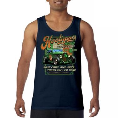 Imagem de Hooligan's Irish Speed Shop St Patrick's Day Regata Vintage Hot Rod Shamrock St Patty's Beer Festival Camiseta masculina, Azul marinho, XXG
