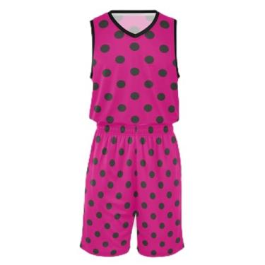 Imagem de CHIFIGNO Camiseta de basquete infantil violeta escura, tecido macio e confortável, camiseta de futebol infantil 5T-13T, Bolinhas rosa choque, G