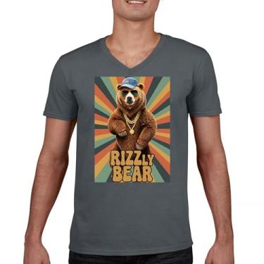 Imagem de Rizzly Bear Camiseta engraçada gola V Charisma Pun Charming Meme Grizzly Flirting Smooth Talker Dating Confidence Tee, Carvão, M