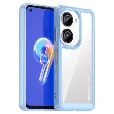 Imagem de Capa para ASUS ZenFone 9, botão de pressão flexível, capa transparente, anti-impressões digitais. Proteção total de 360° - azul