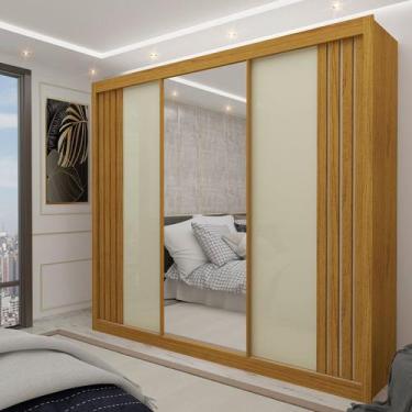Imagem de Guarda-Roupa Casal 3 Portas Com Espelho Santorini Ripado Gelius Móveis