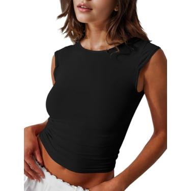 Imagem de Imily Bela Camiseta feminina sexy frente única manga cavada slim fit verão casual Y2K, Preto, GG
