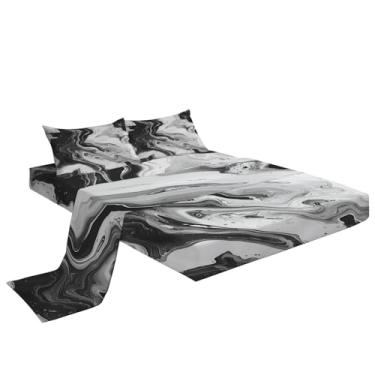 Imagem de Eojctoy Jogo de cama 3D - Jogo de cama solteiro com 4 peças de mármore preto e branco estampado reativo - macio, respirável, resistente ao desbotamento - Inclui 1 lençol de cima, 1 lençol com