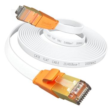 Imagem de Smolink Cabo Ethernet 8 pés, cabo Ethernet Cat 8 2000Mhz 40Gbps, cabo de Internet cabo LAN plano profissional SFTP Patch Cord com conector RJ45 banhado a ouro para modem roteador, branco